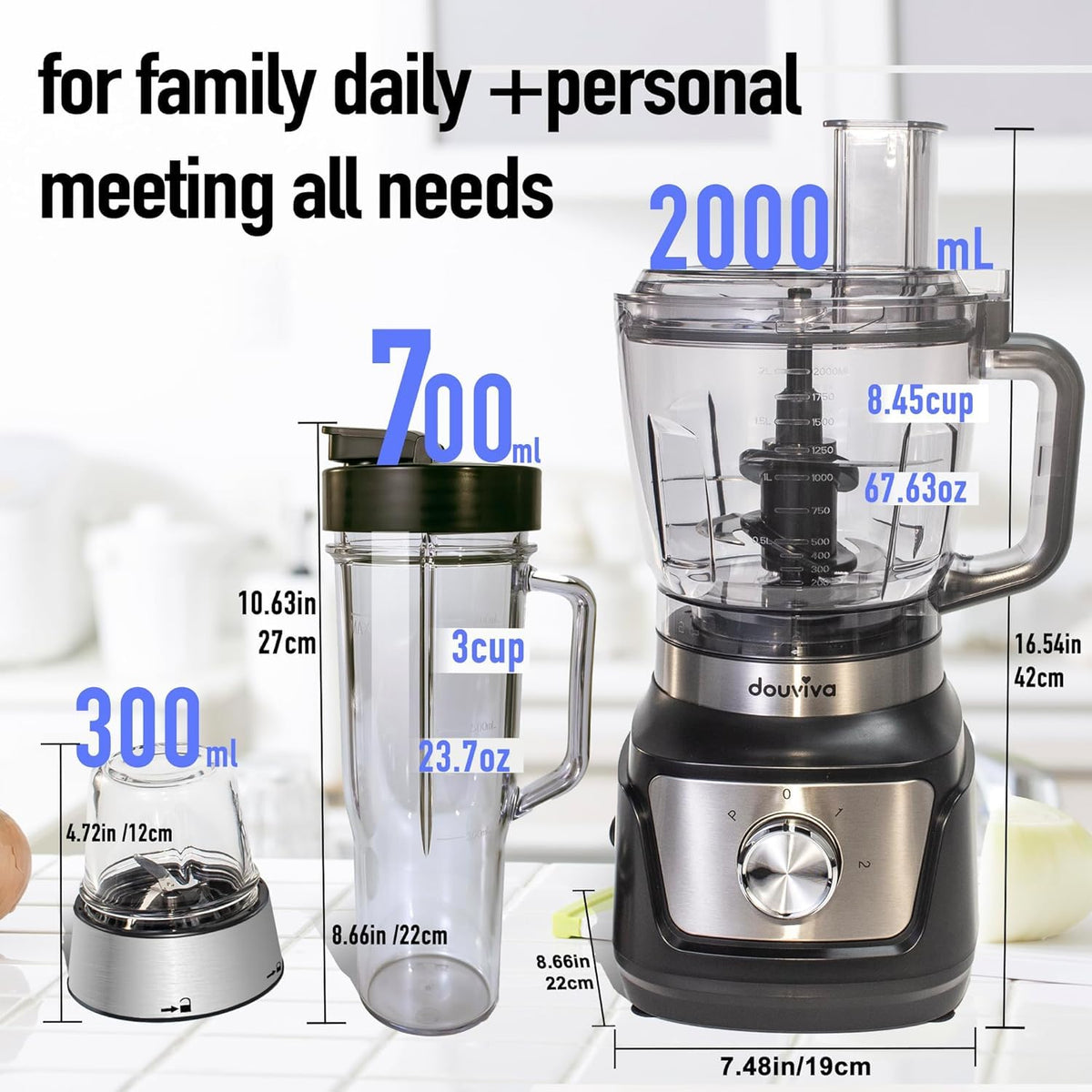 8-Cup Food Processor & Blender Combo, 1000W, Black F535