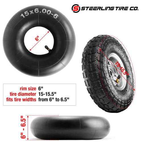 15x6.00-6" Inner Tubes, 2 Pack with TR-13 Straight Valve Stem L729