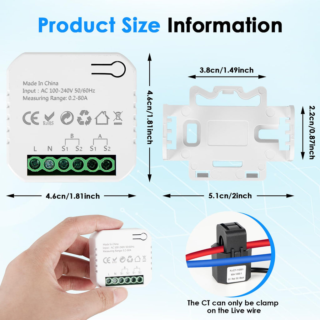 Smart Home Energy Monitor 2×80A Dual-Channel WiFi Energy Meter with App Control U48824
