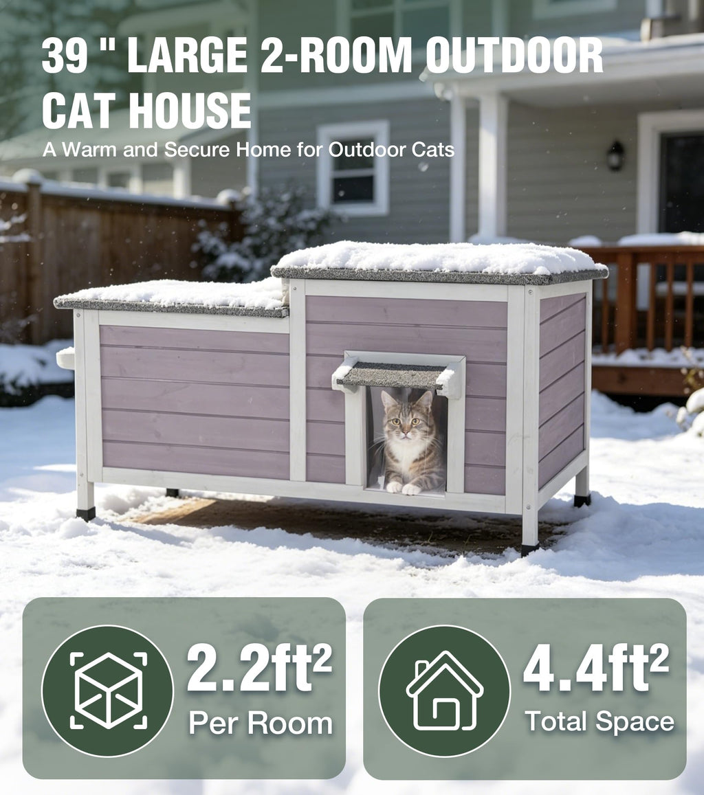Large 2-Room Weatherproof Heated Cat House O536471