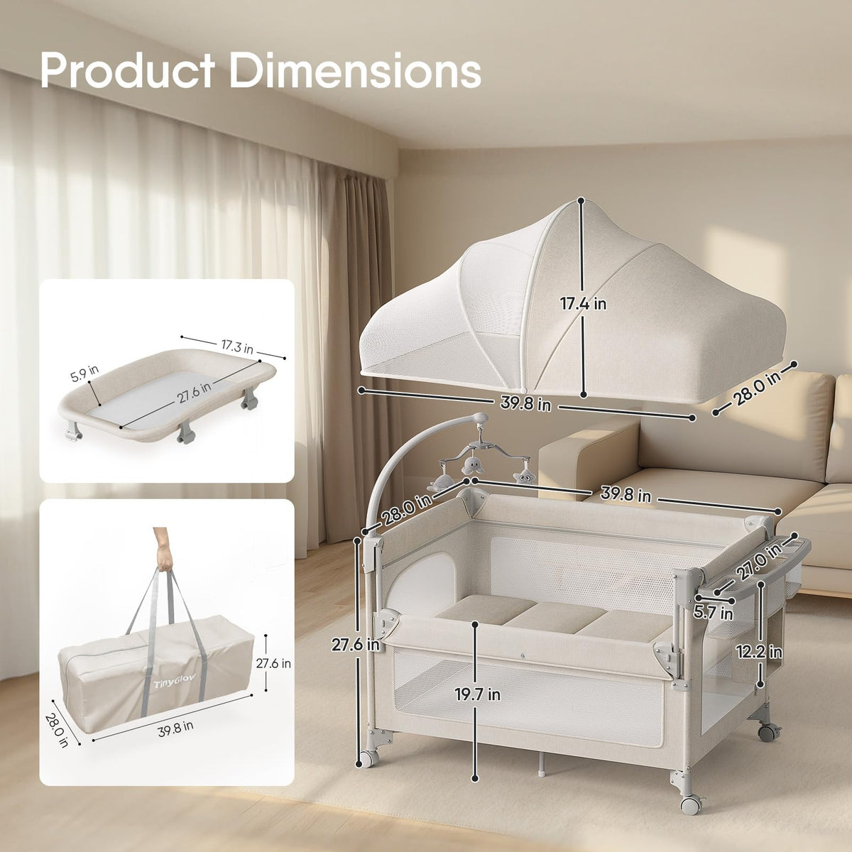 Baby Bassinet, Pack and Play, Bedside Crib Sleeper, Diaper Changer M638502