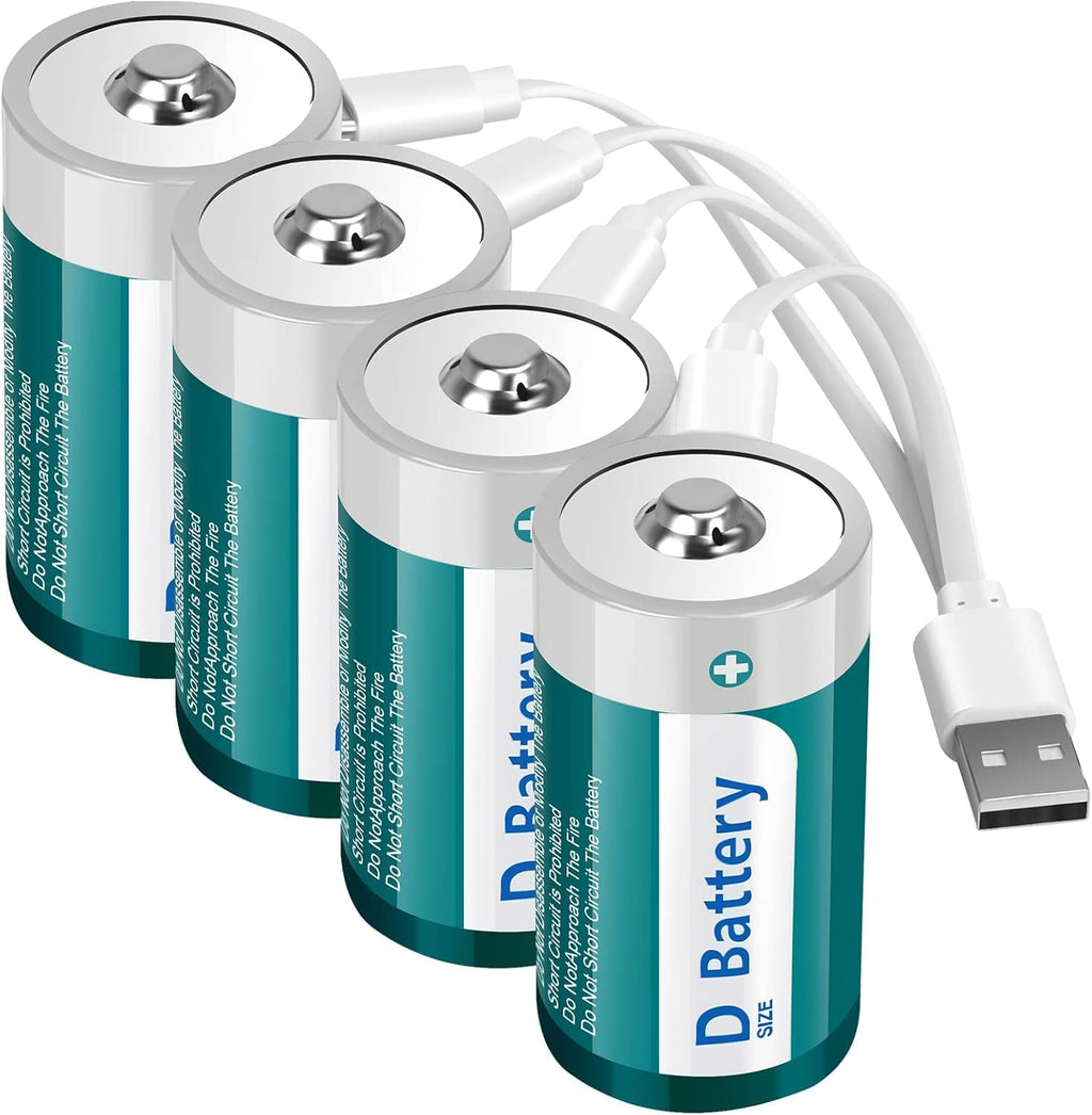 D Size Rechargeable Lithium Batteries with USB-C Charging Cable B472238