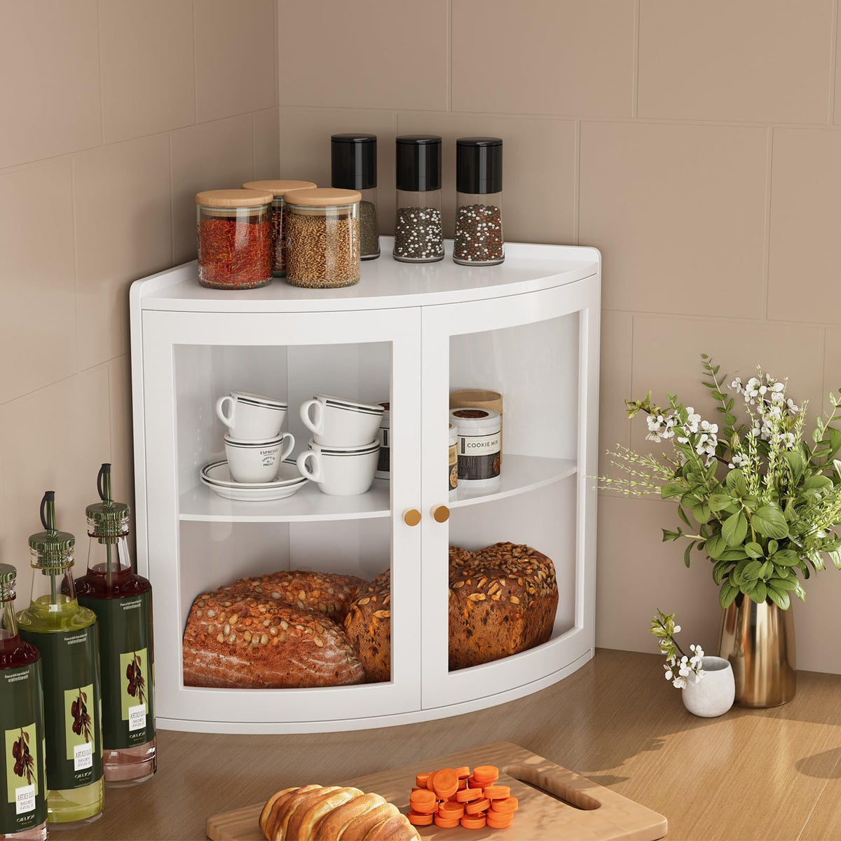 White Double Layer Large Bread Box with Acrylic Doors T157123
