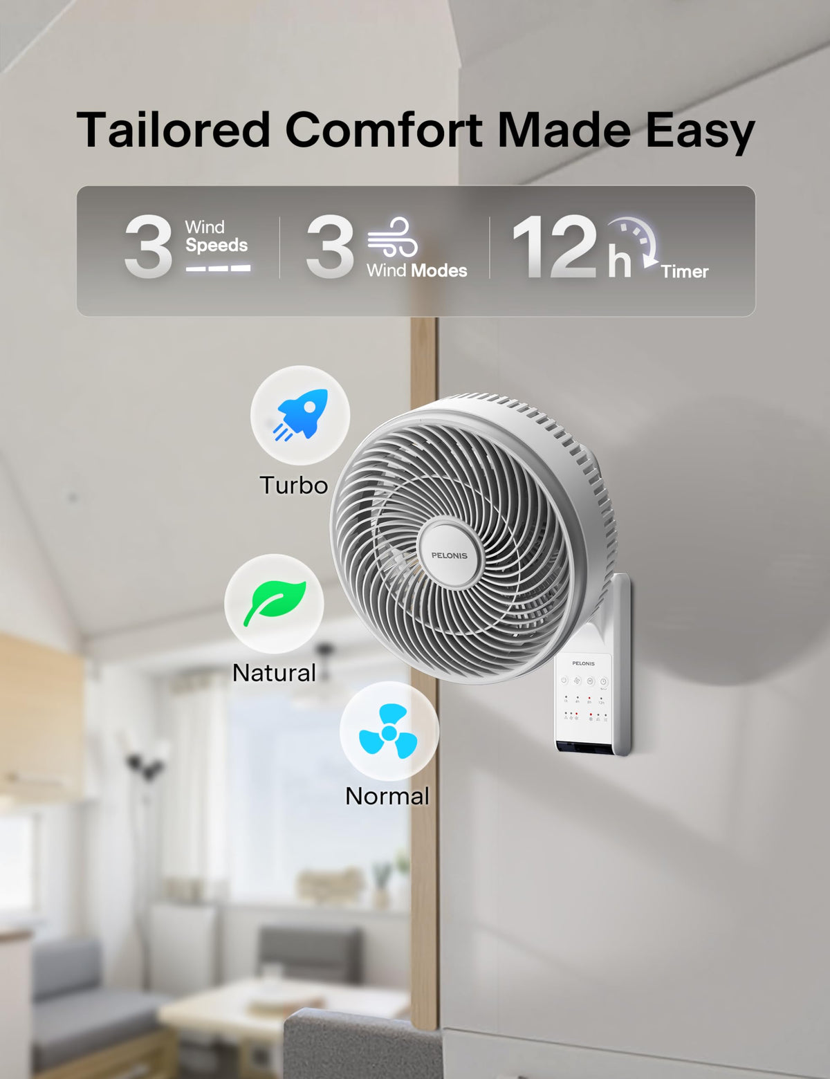 12 inch Indoor Oscillating Wall Mount Fan with Remote, White X96008