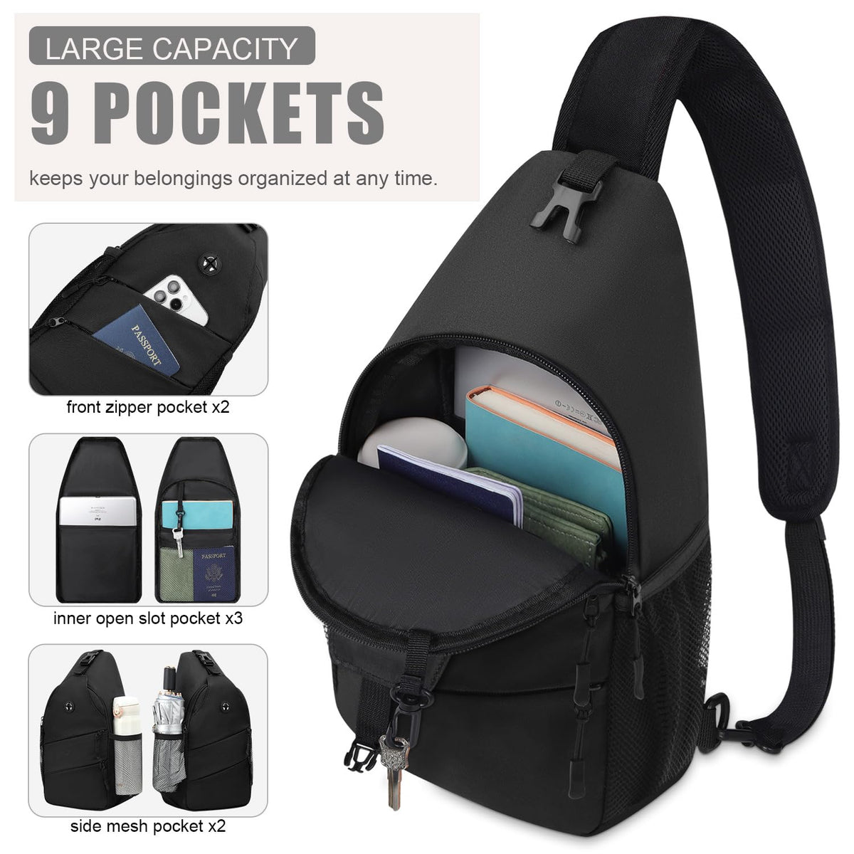 Crossbody Sling Bag with Convertible Shoulder Strap E386693