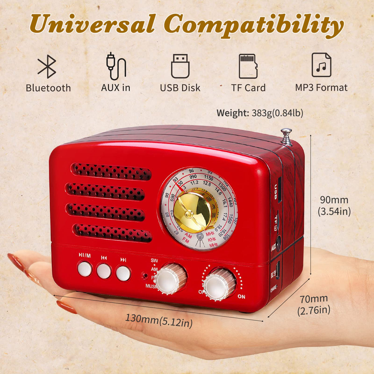 Retro Vintage AM FM Radio with Bluetooth Speaker E484765