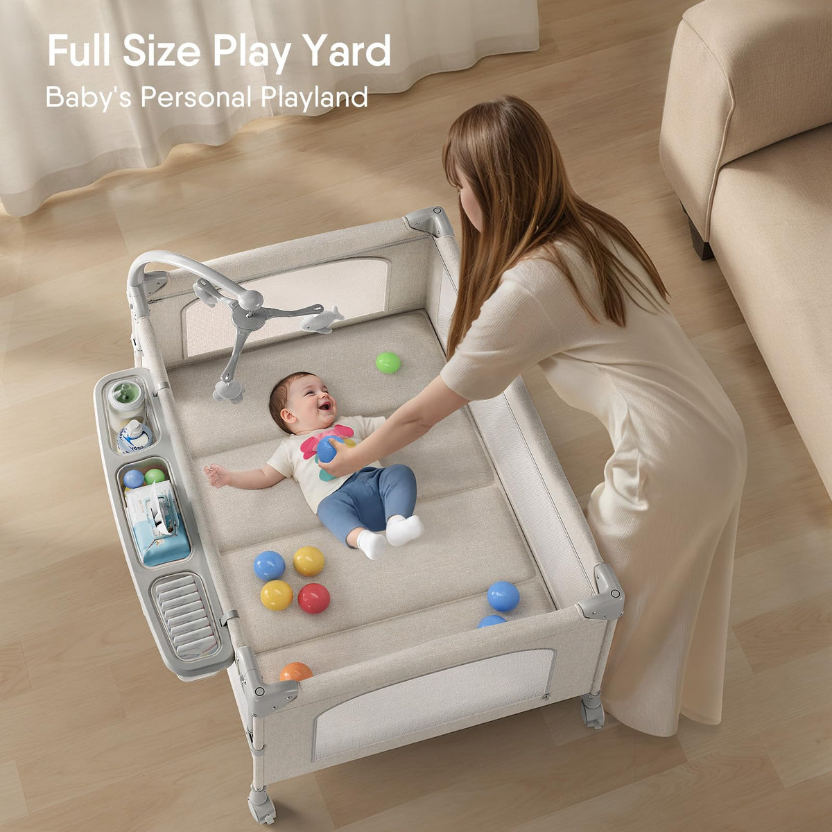 Baby Bassinet, Pack and Play, Bedside Crib Sleeper, Diaper Changer M638502
