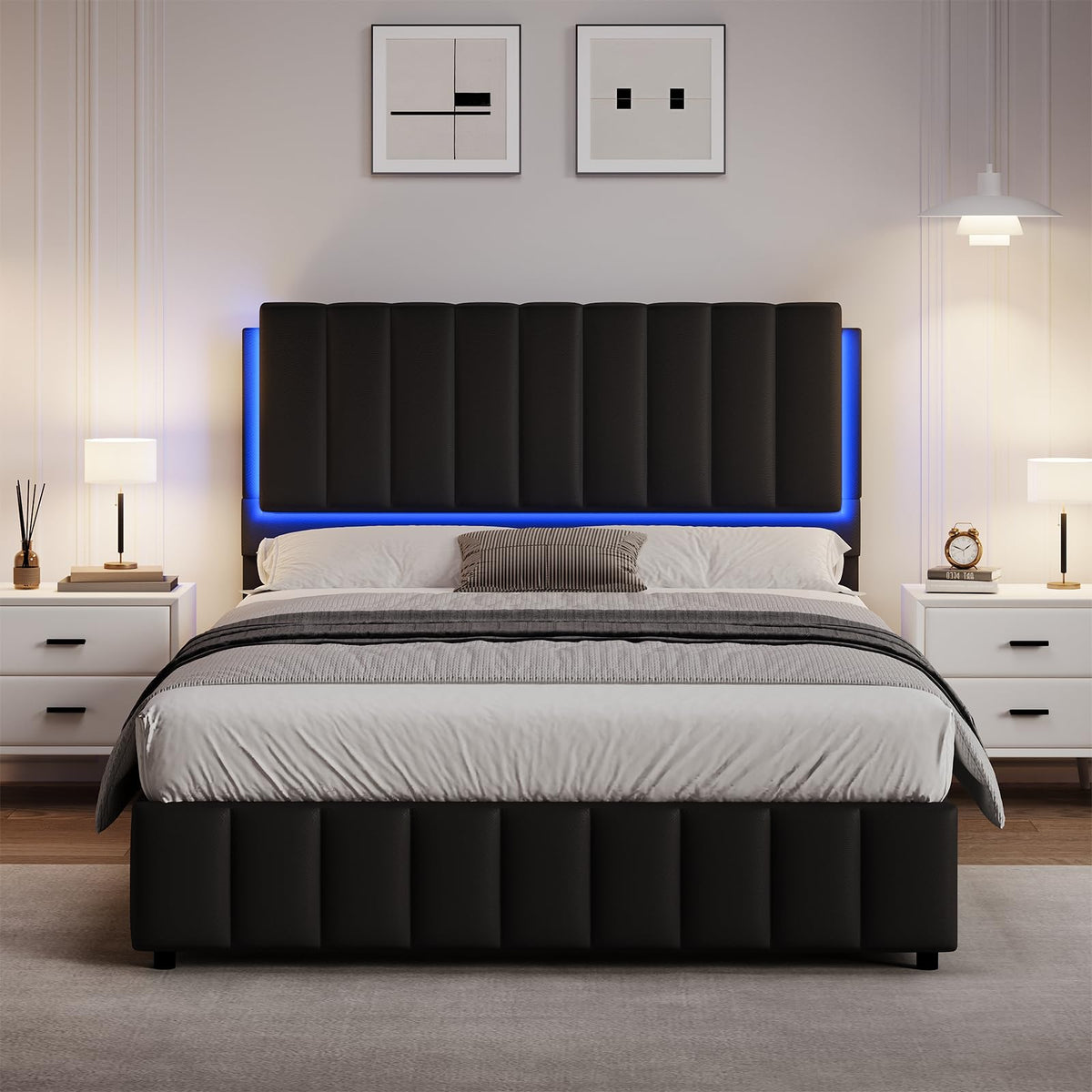 Black Faux Leather Full Size Bed Frame with Headboard K242