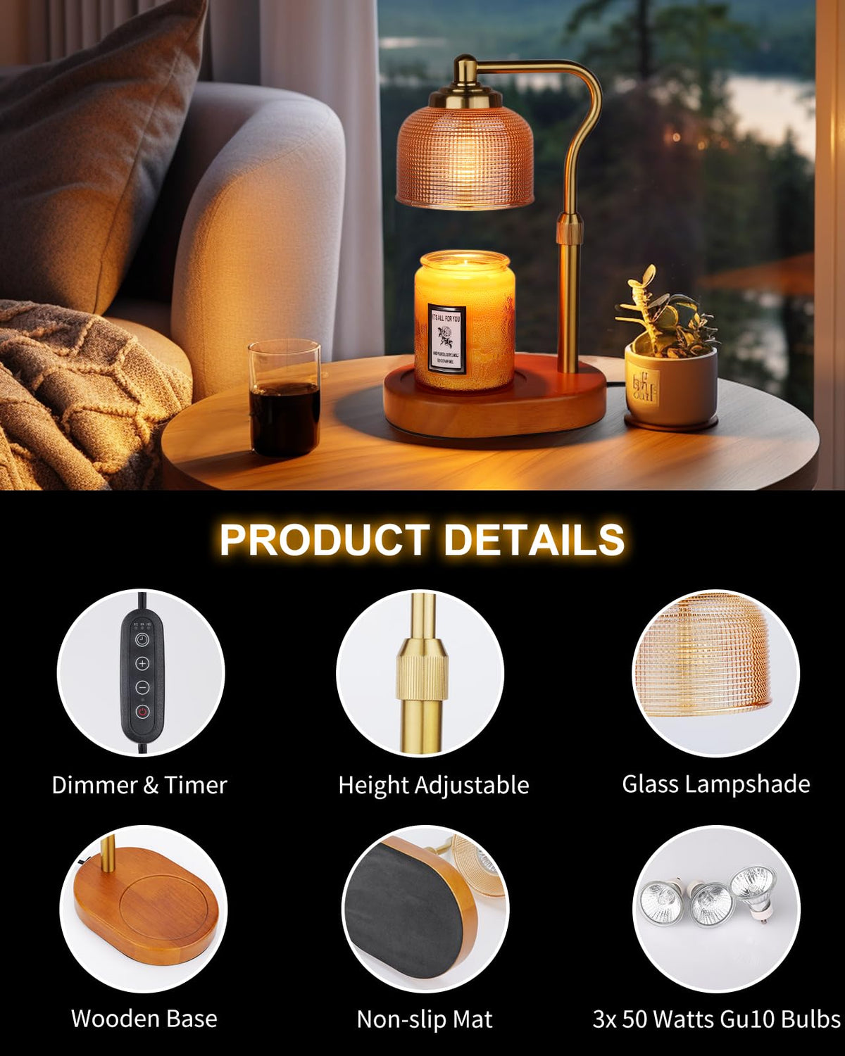 Electric Candle Warmer Lamp with Timer Dimmable Height Adjustable Z861