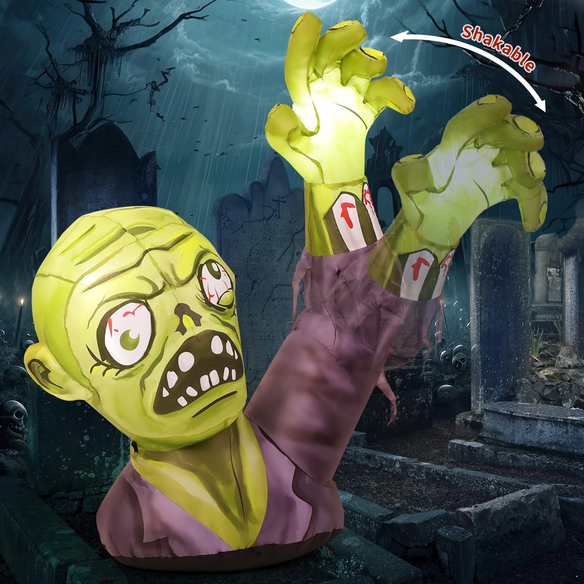 5.2 FT Halloween Inflatables Green Zombies with Built-in LEDs J81367