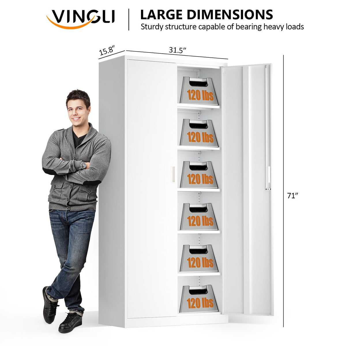 White Metal Storage Cabinet with 2 Doors and 5 Adjustable Shelves R78482