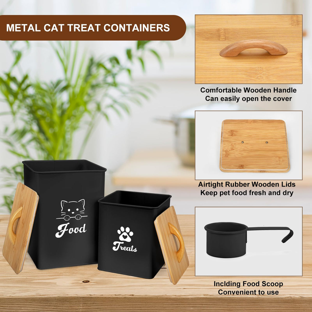 Black Airtight Cat Food Storage Container with Scoop G7360