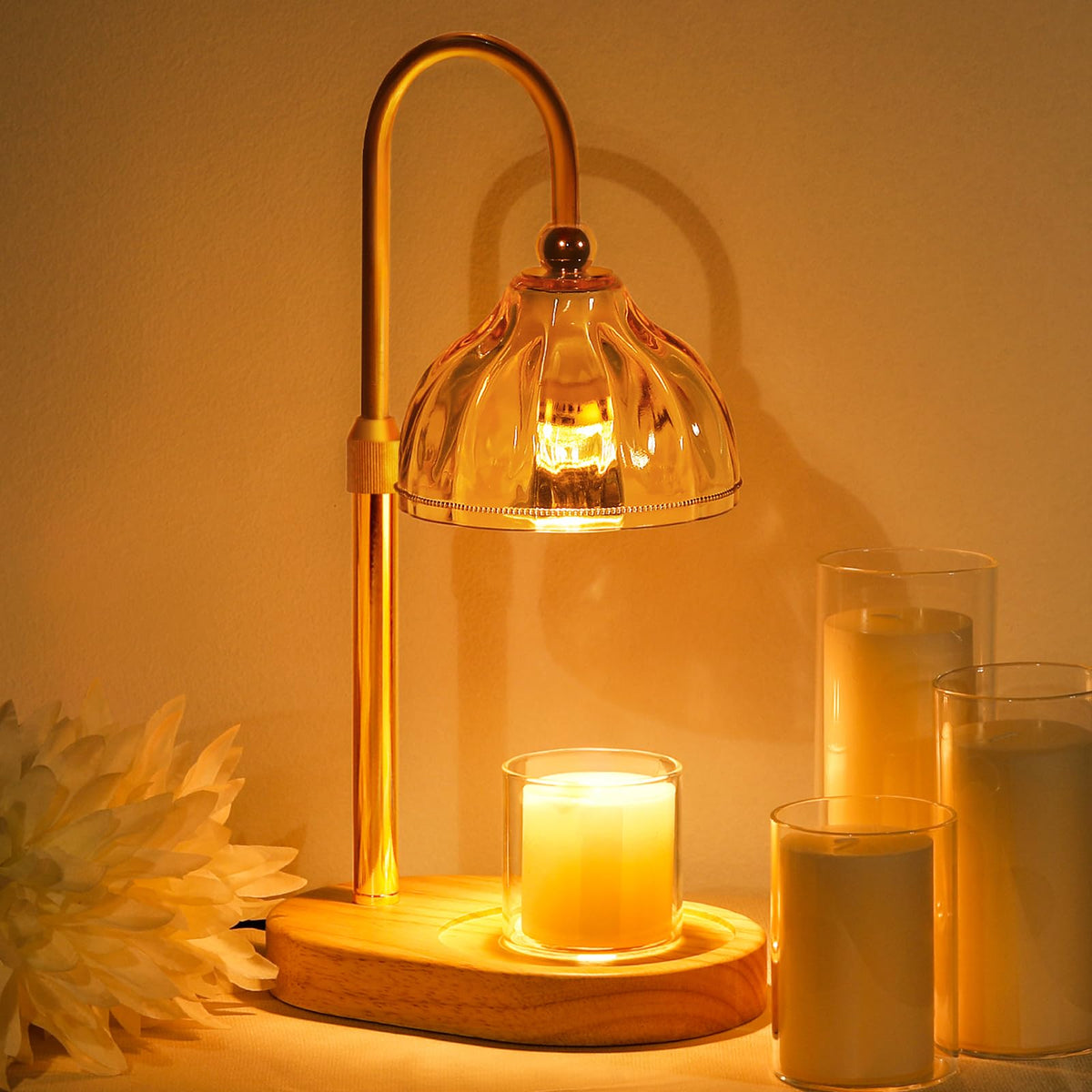 Candle Warmer Lamp with Timer Dimmer, Height Adjustable, Amber Lampshade, 2 Bulbs G475537
