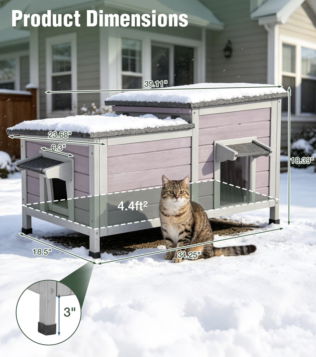 Large 2-Room Weatherproof Heated Cat House O536471