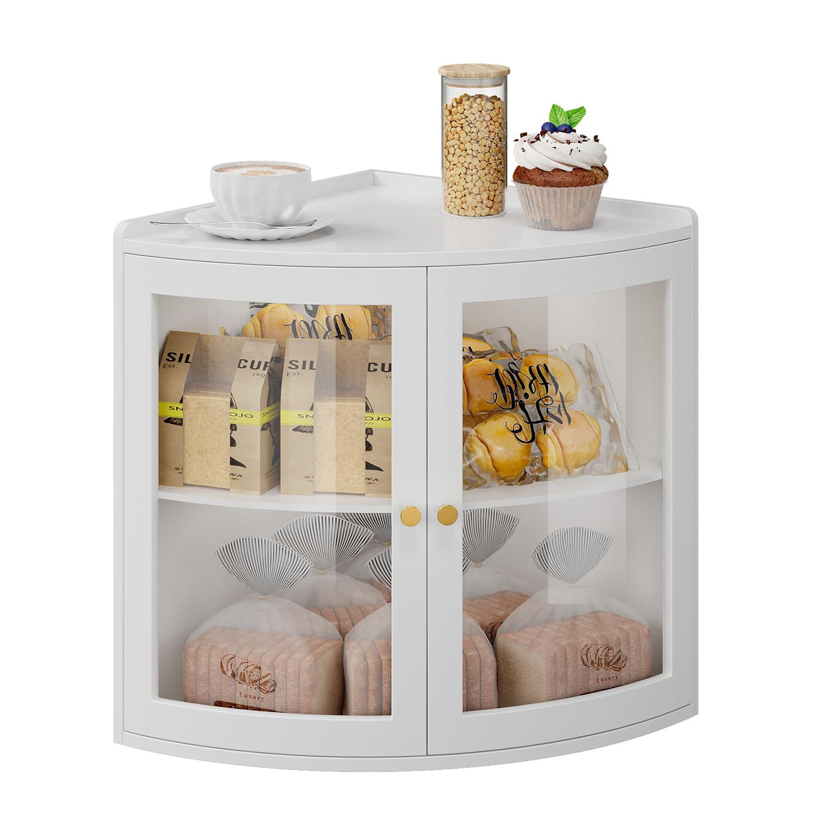 White Double Layer Large Bread Box with Acrylic Doors T157123
