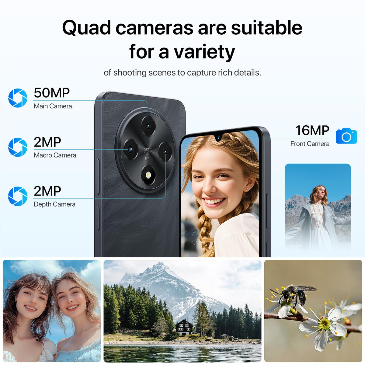 Android 14 6.9" HD+ 120Hz Octa-core 16GB +256GB 6000mAh 50MP Triple Camera Dual 4G LTE NFC Black Smartphone J551