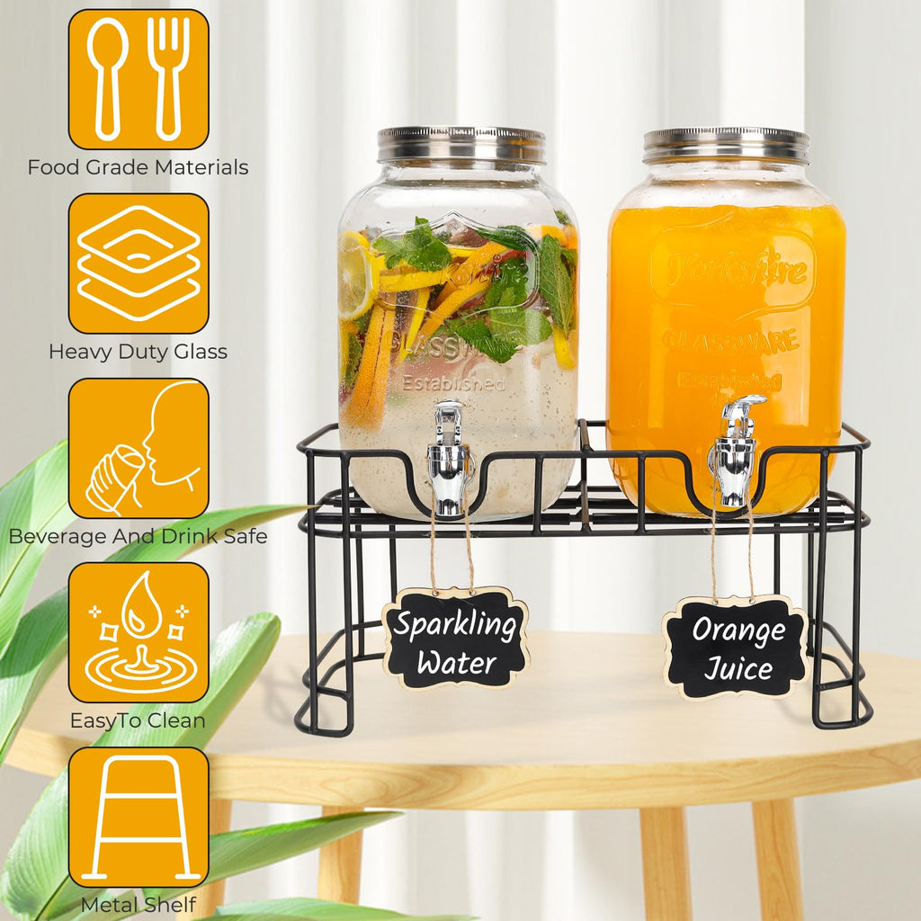 2 Pack 1 Gallon Glass Drink Dispensers with Stand U52283
