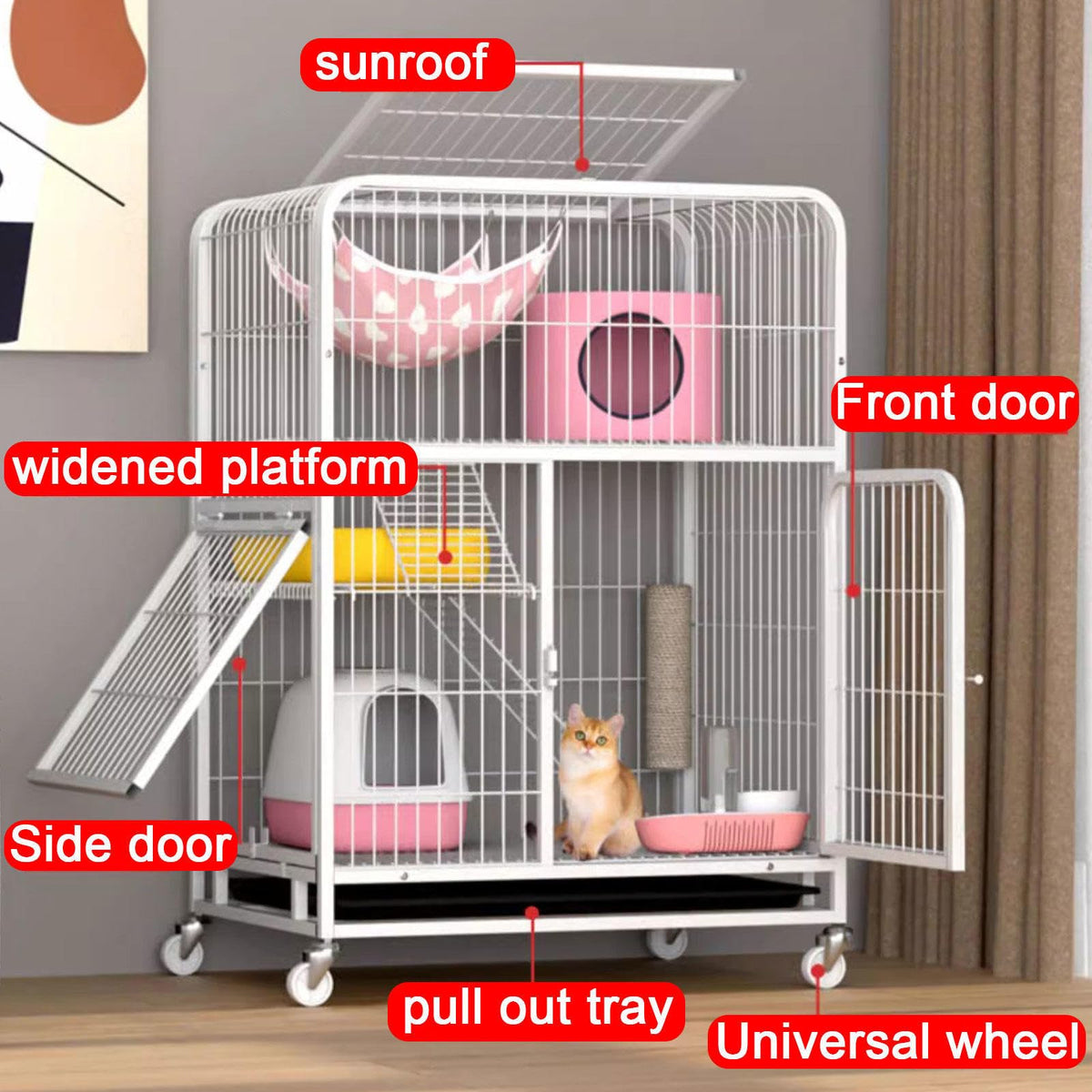 Small Animal Cage with Hammock, Pull Out Tray, Black U401
