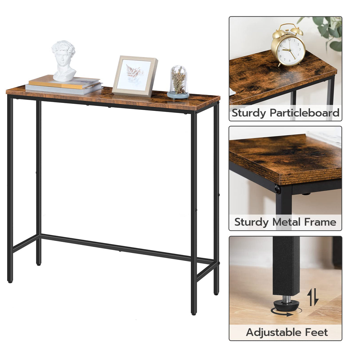 Narrow Console Table, Rustic Brown and Black I61233