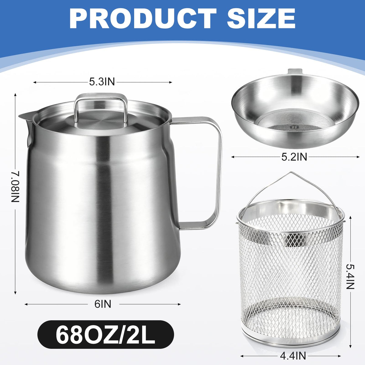 68oz Stainless Steel Deep Fryer Pot with Basket O2153