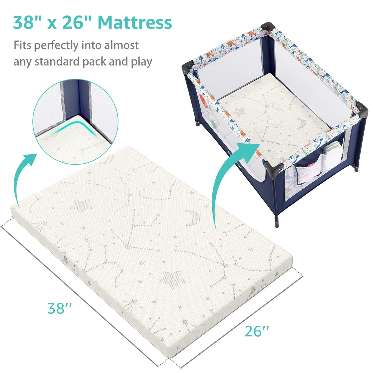 Bamboo Breathable 38x26 Waterproof Baby Mattress Topper with Strap U86096
