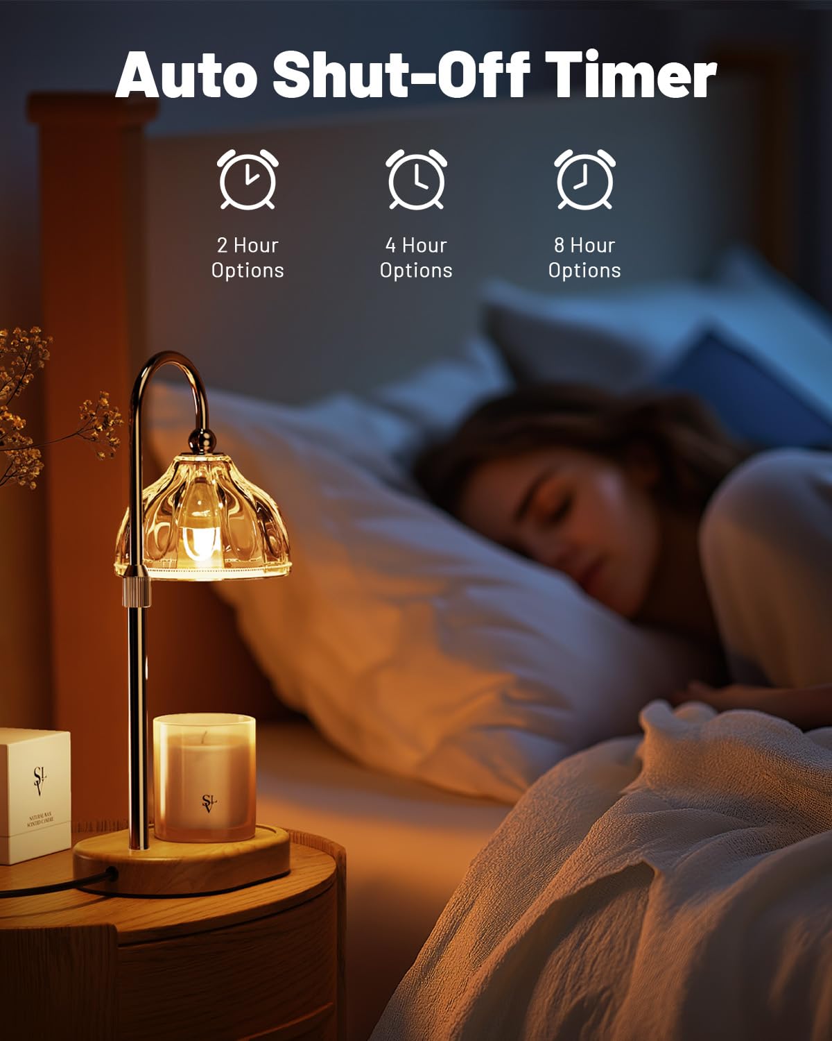 Candle Warmer Lamp with Timer Dimmer, Height Adjustable, Amber Lampshade, 2 Bulbs G475537