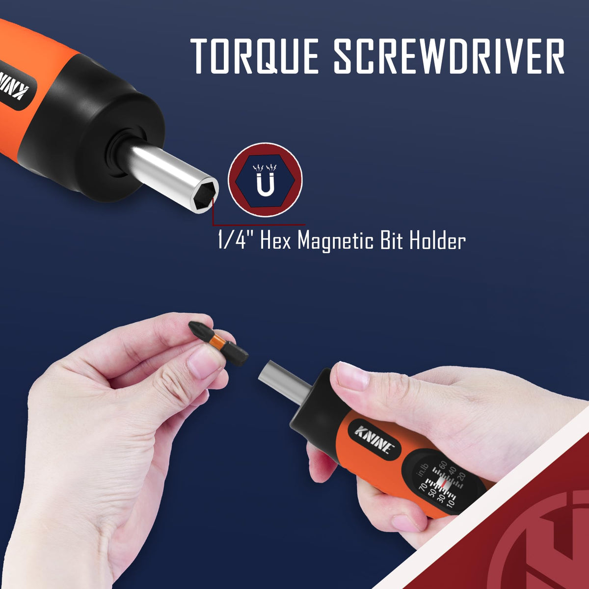Torque Screwdriver Wrench Set 10-70 Inch Pounds 21 Hex Bits Orange H128