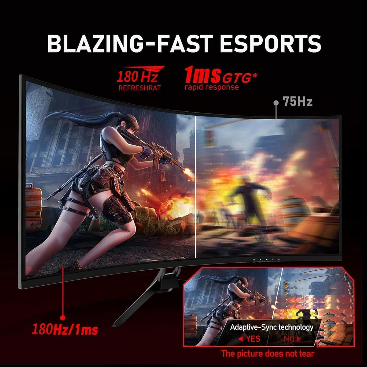 34 Inch Curved Ultrawide Monitor WQHD 165Hz 1ms HDR10 FreeSync G-Sync VESA Mount Compatible U369