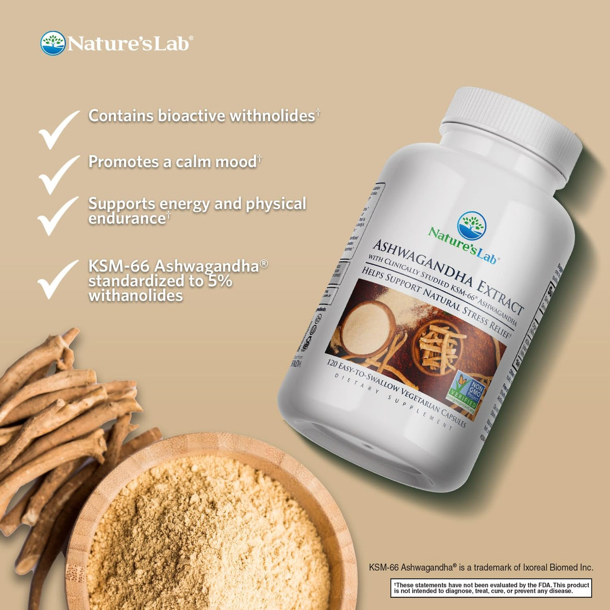Extra Strength Organic Ashwagandha Root Extract 120 Ct J97576