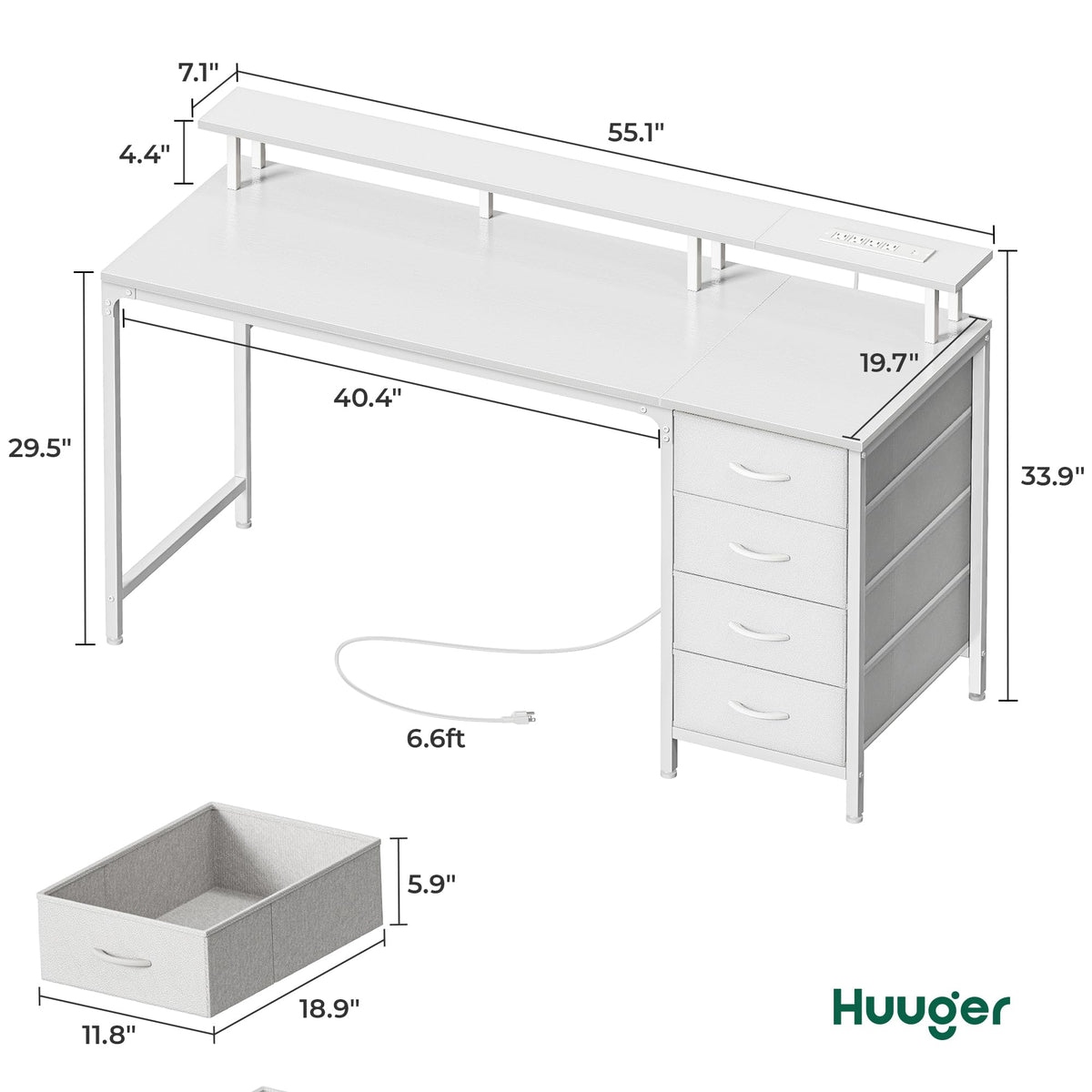 55 Inch White Computer Desk with 4 Drawers B7997