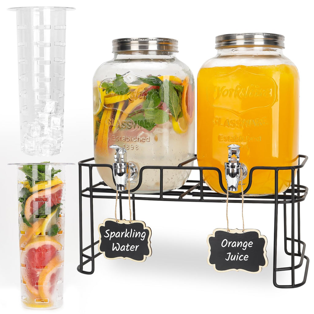 2 Pack 1 Gallon Glass Drink Dispensers with Stand U52283