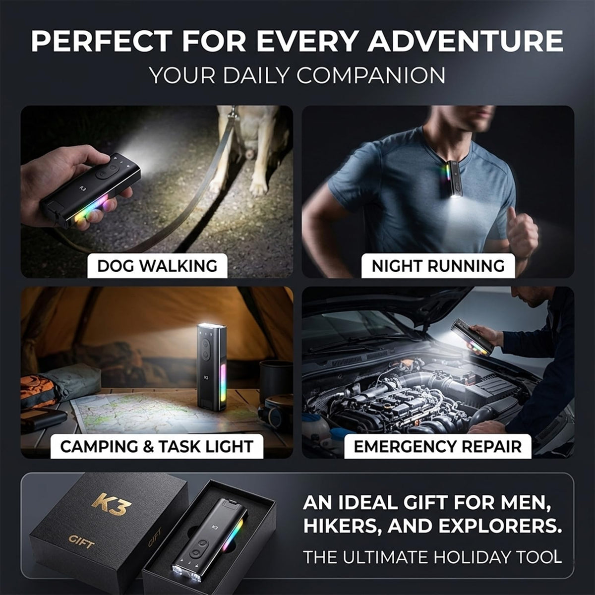 800 Lumens Rechargeable EDC Keychain Flashlight with UV & Red LED I14005