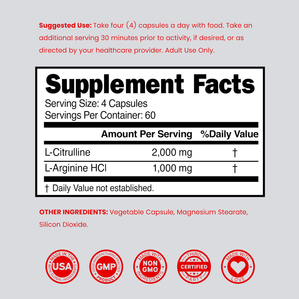 L Arginine L Citrulline 3000mg 240 Capsules I551