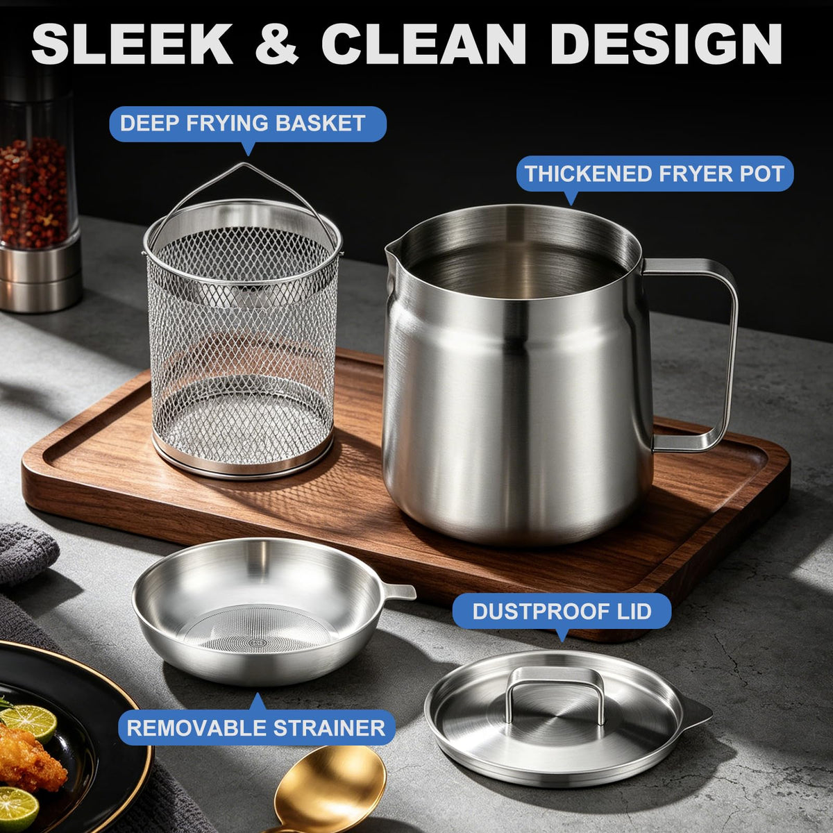 68oz Stainless Steel Deep Fryer Pot with Basket O2153