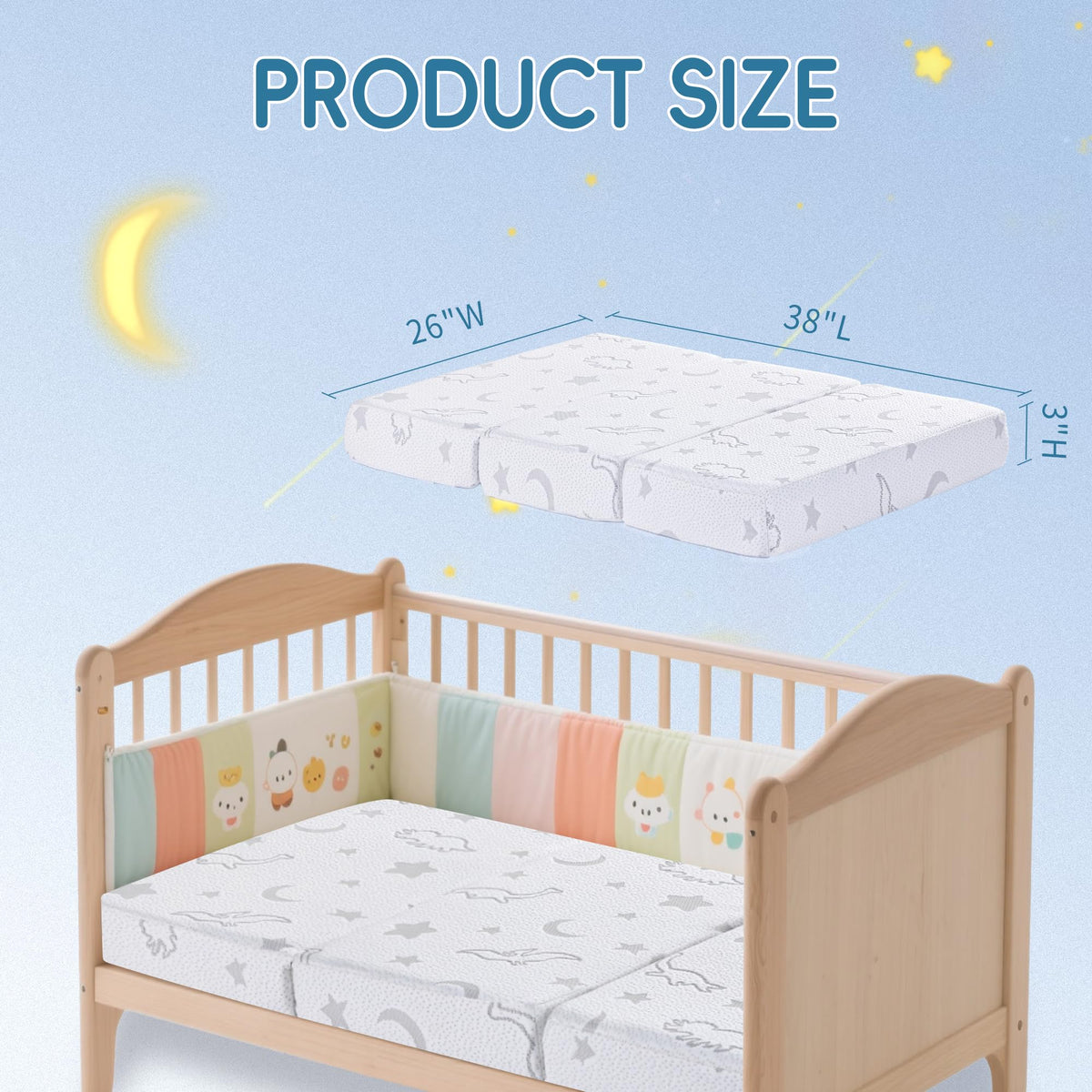 Trifold Pack and Play Mattress 38"x26" Dual Sided Memory Foam with Carry Bag V65124