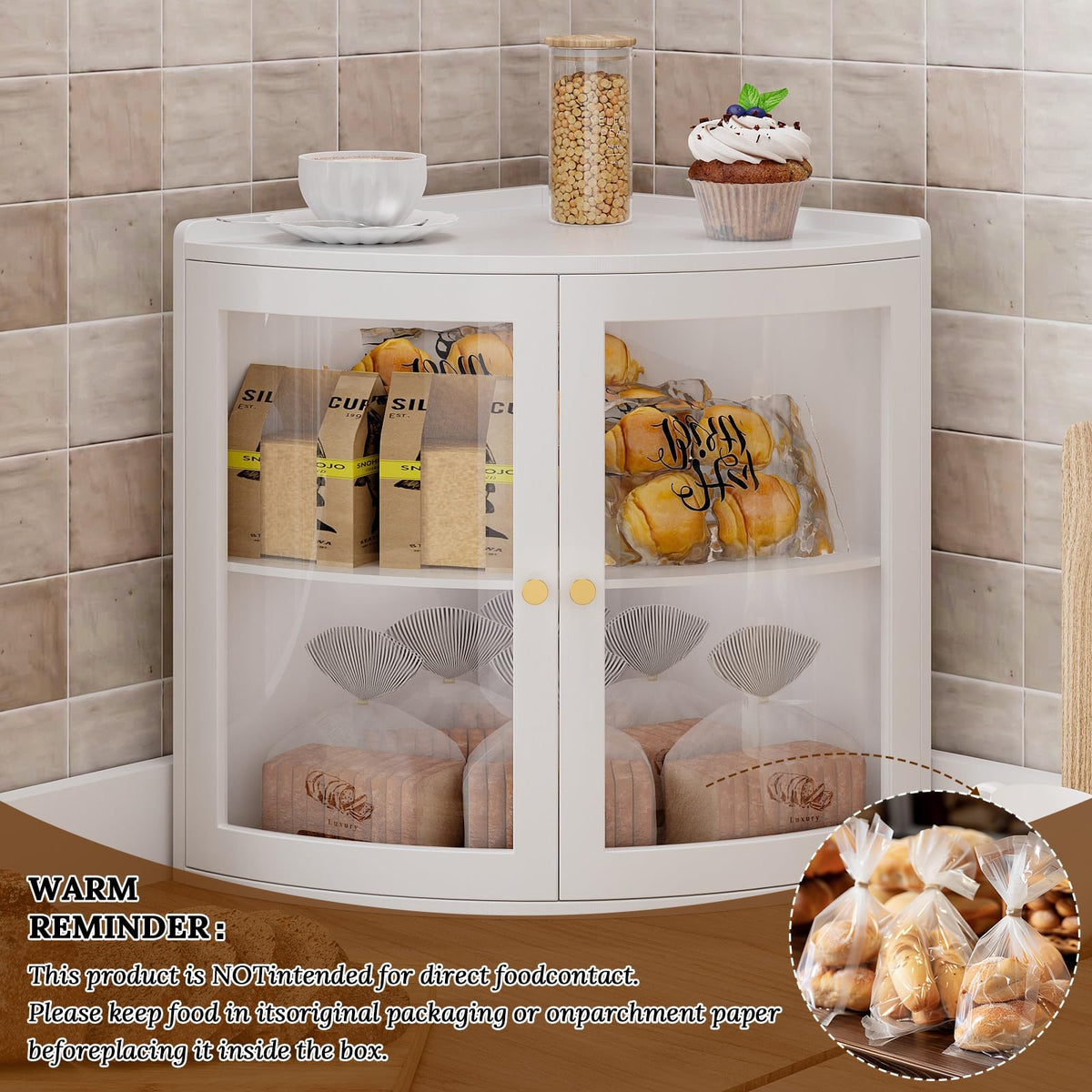 White Double Layer Large Bread Box with Acrylic Doors T157123