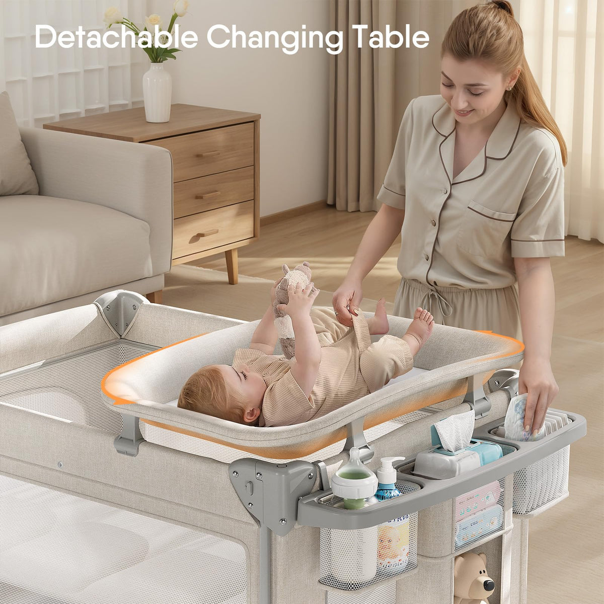 Baby Bassinet, Pack and Play, Bedside Crib Sleeper, Diaper Changer M638502