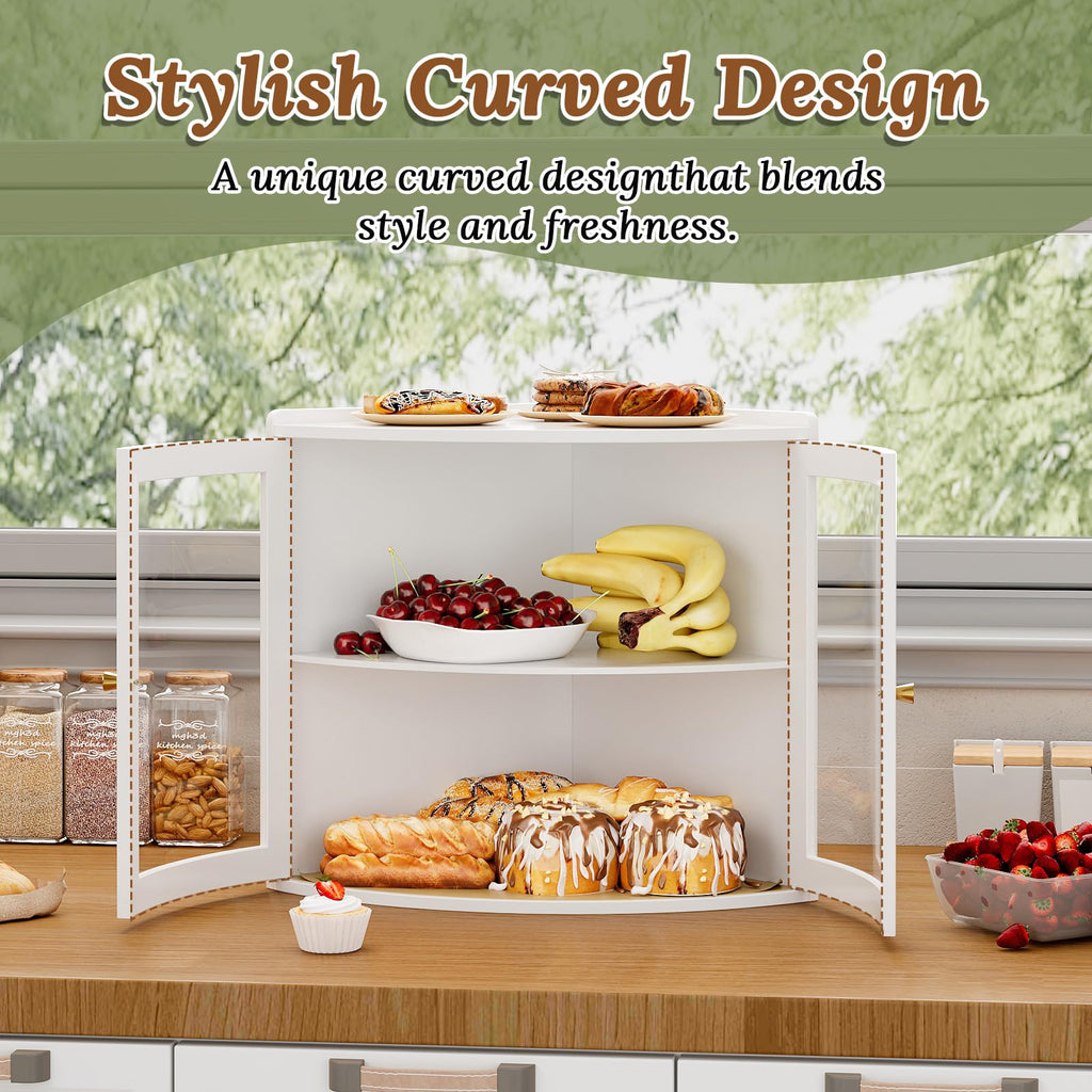 White Double Layer Large Bread Box with Acrylic Doors T157123