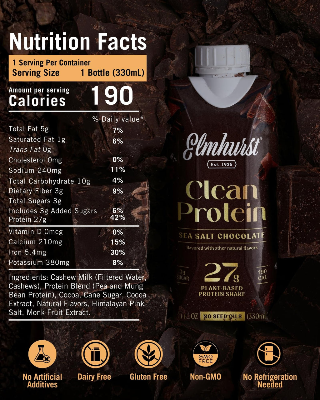 Sea Salt Chocolate Vegan Protein Shakes 11 Ounce 12-Pack Y58333
