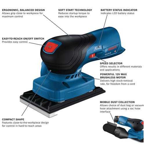 12V Brushless Orbital Finishing Sander with Dust Bag Q89866