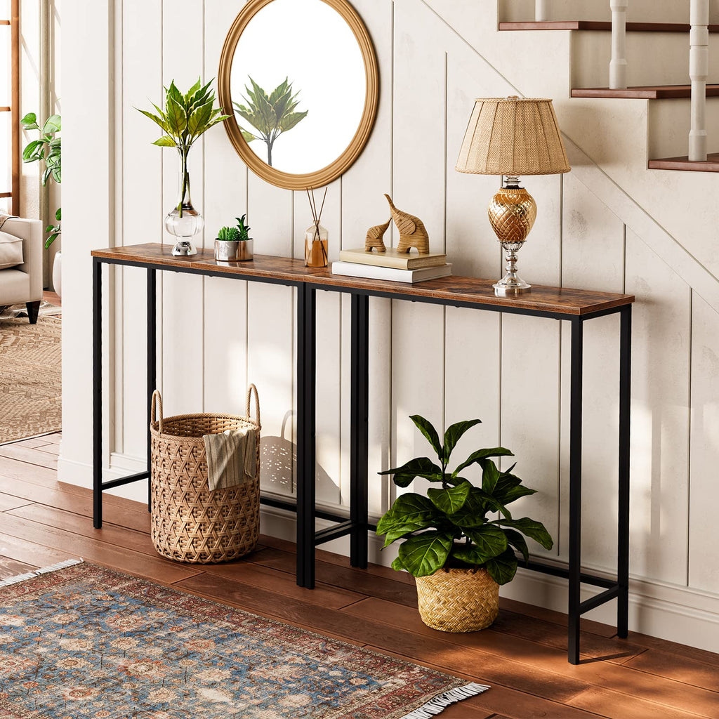 Narrow Console Table, Rustic Brown and Black I61233