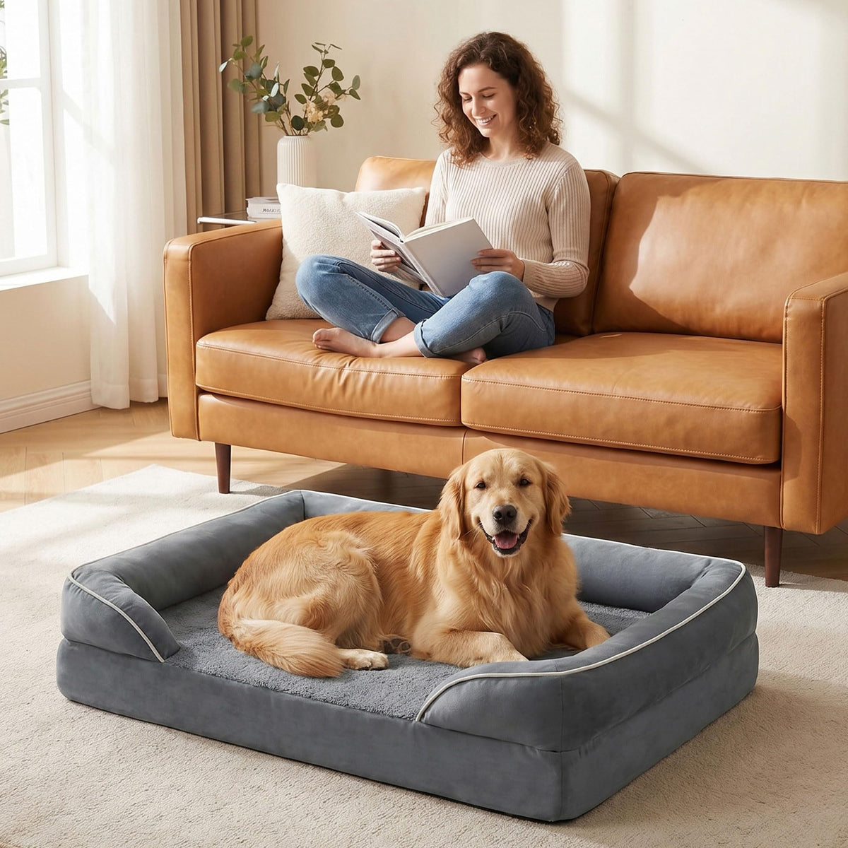 Waterproof Orthopedic Dog Bed with Bolster G3967