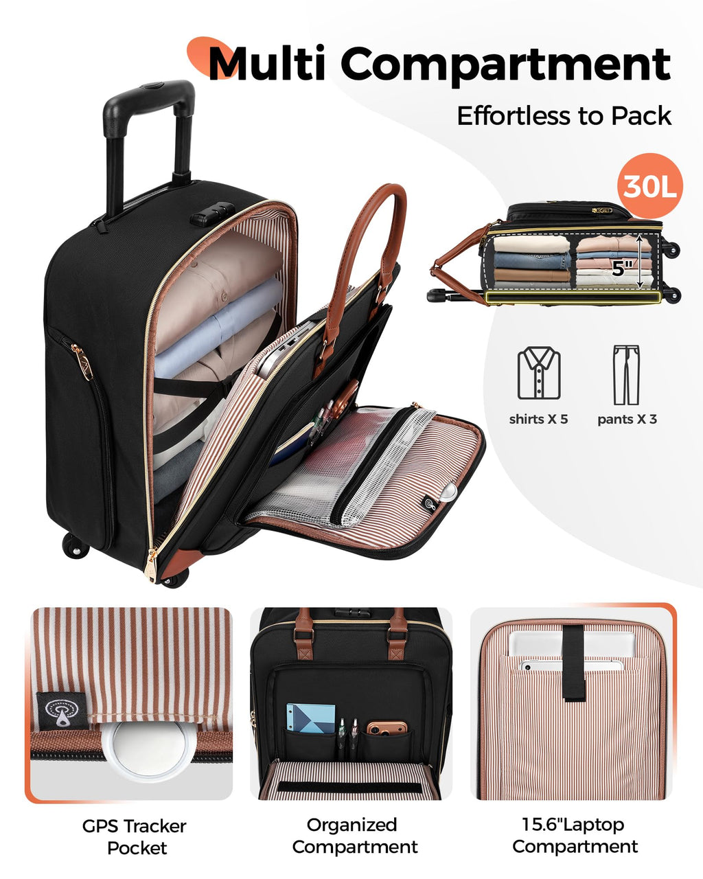 16" Rolling Underseat Carry On Luggage with Wheels Z62523