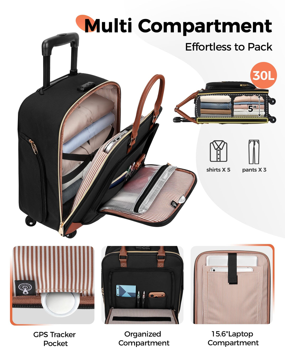 16" Rolling Underseat Carry On Luggage with Wheels Z62523