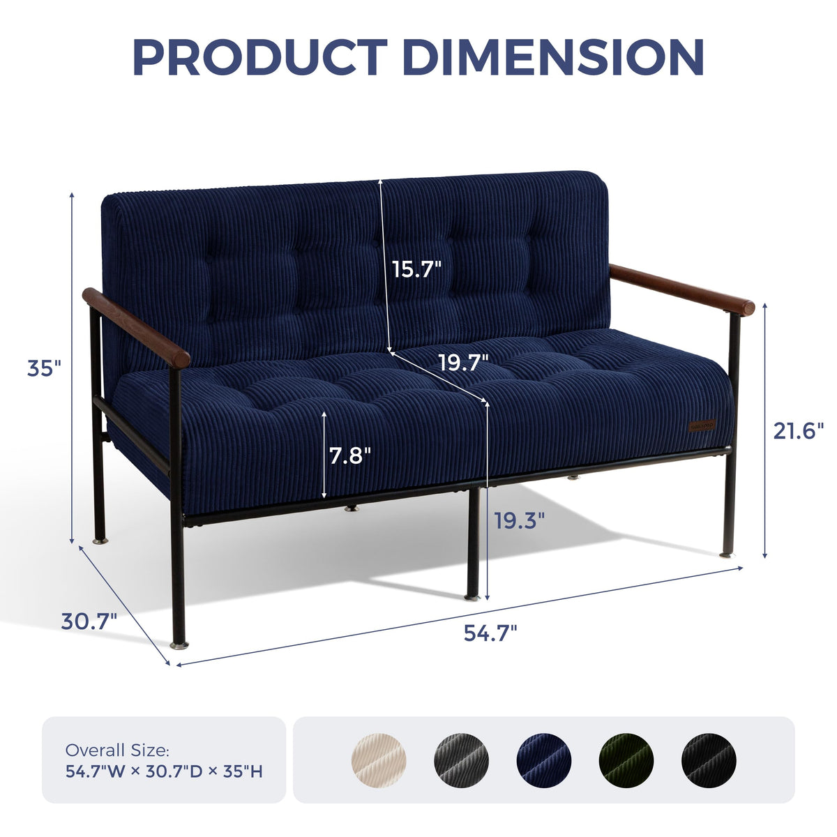Loveseat Sofa Chair with Metal Frame and Wood Armrests I85630