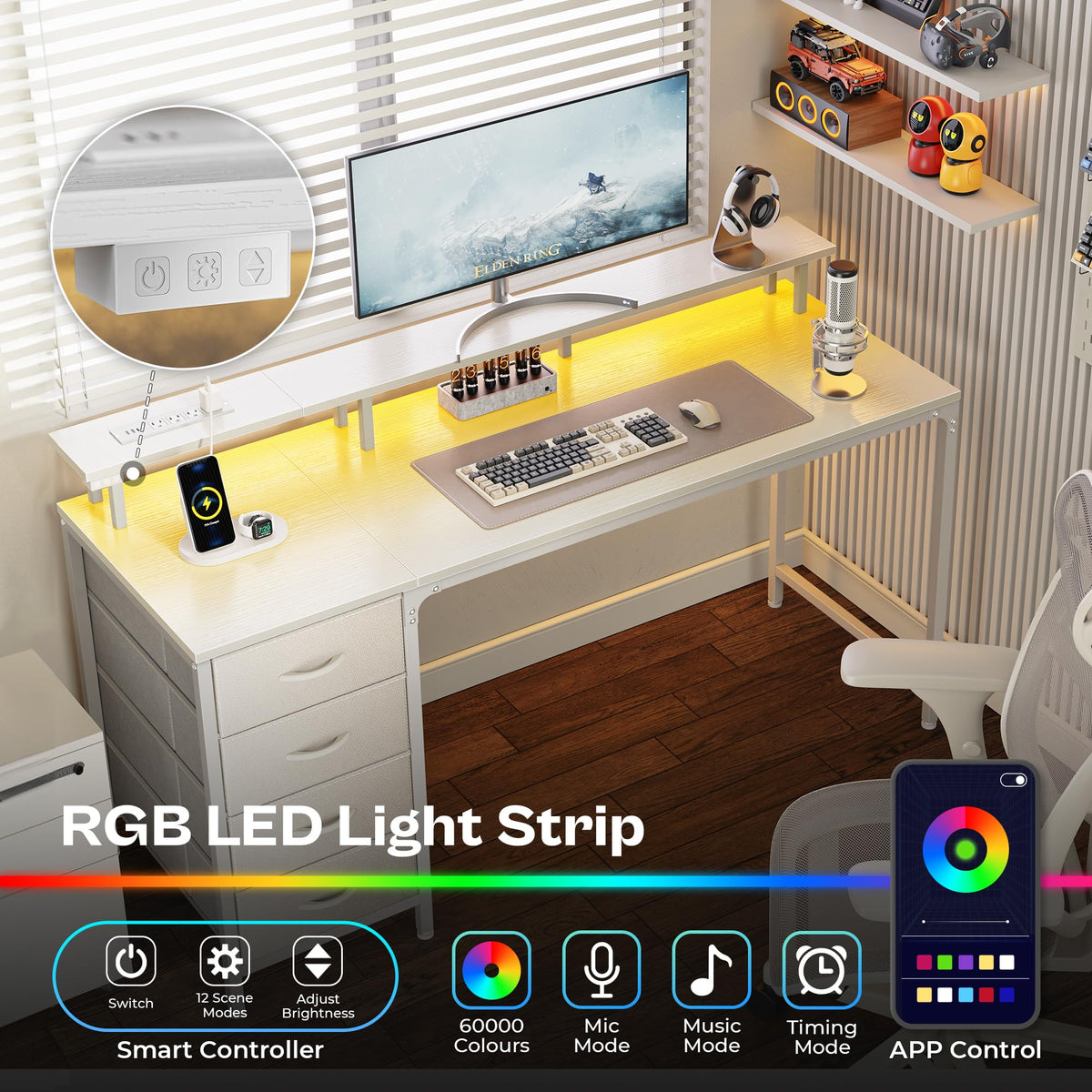55 Inch White Computer Desk with 4 Drawers B7997