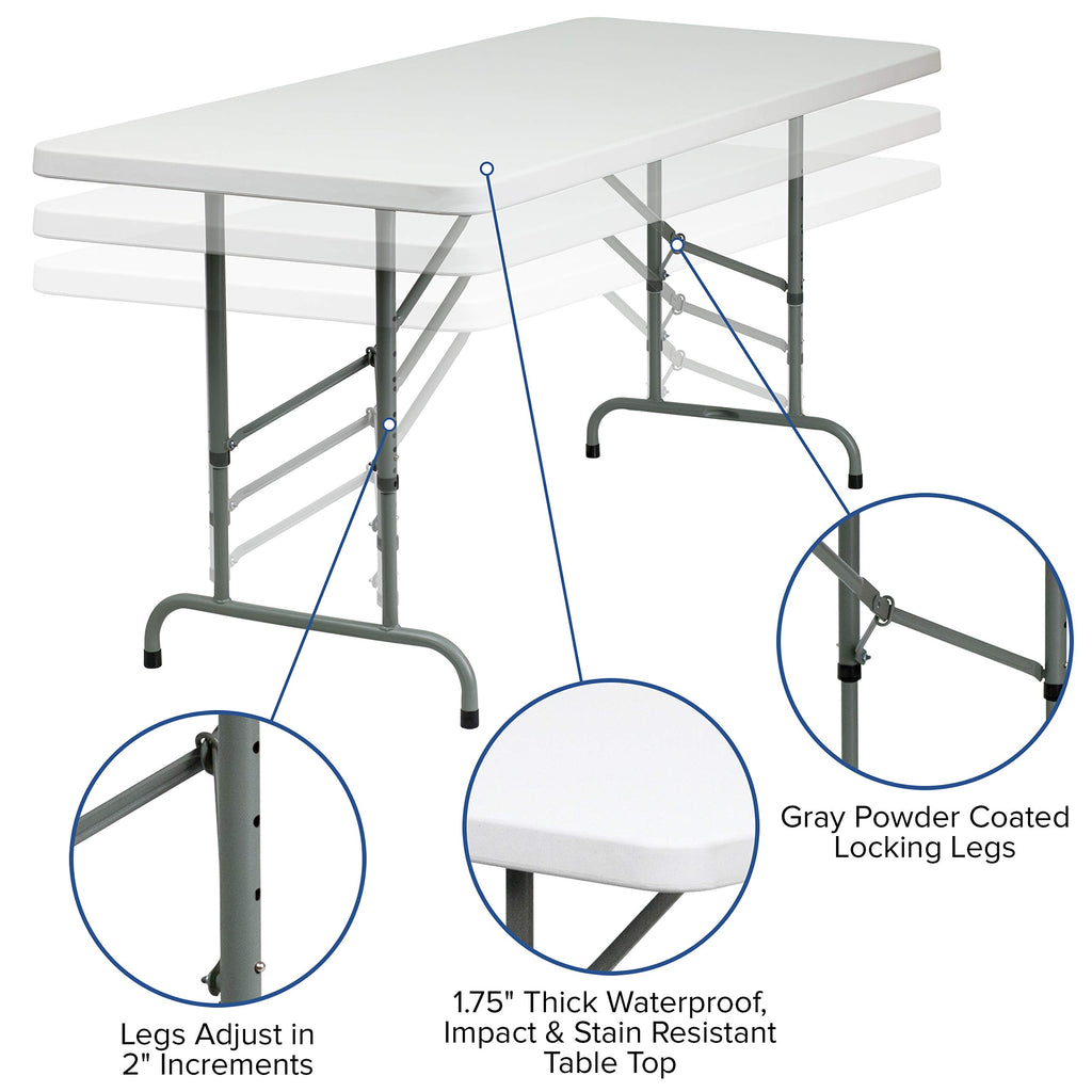 6-Foot Height Adjustable Granite White Plastic Folding Table B303599