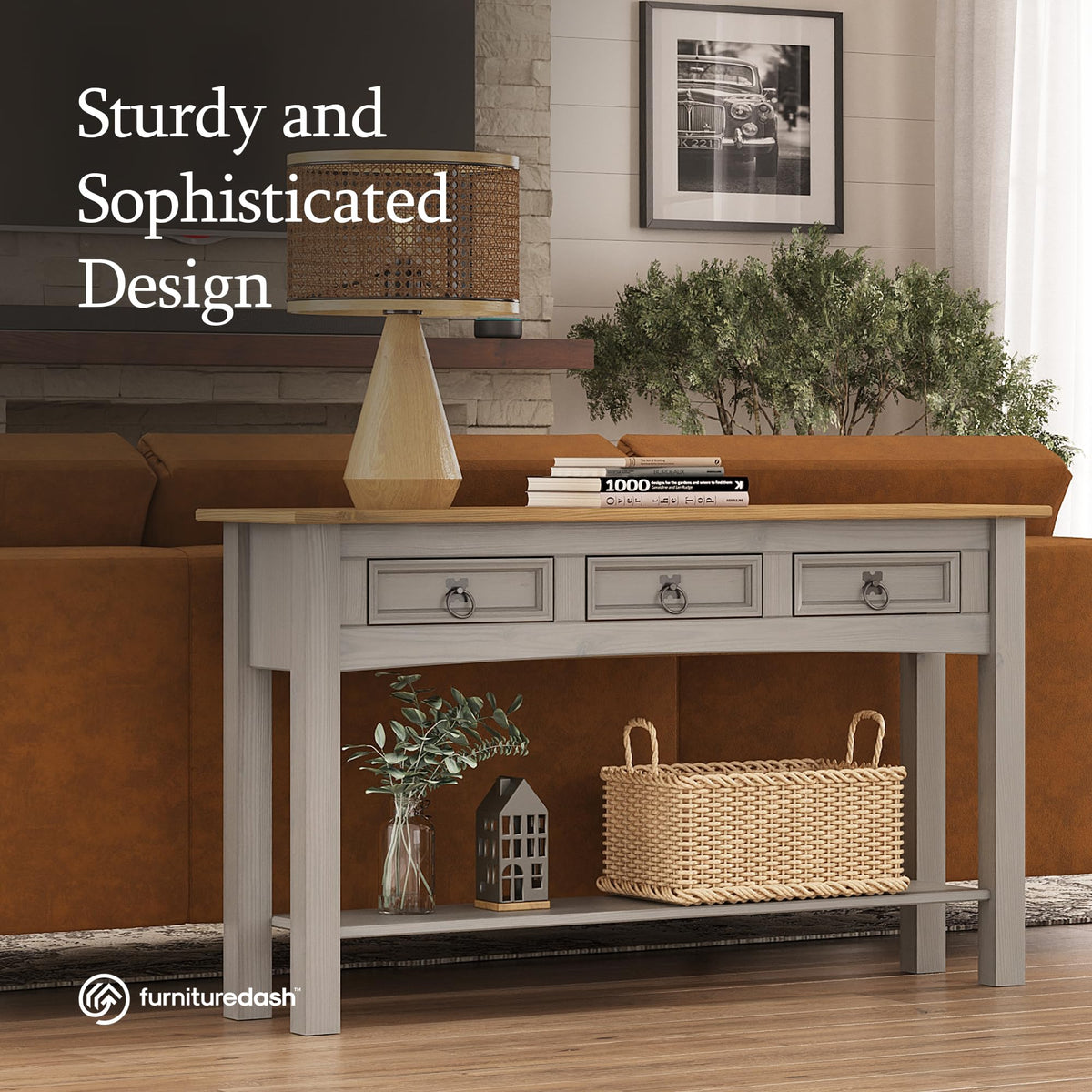 Solid Wood Console Table with 3 Drawers Q1273