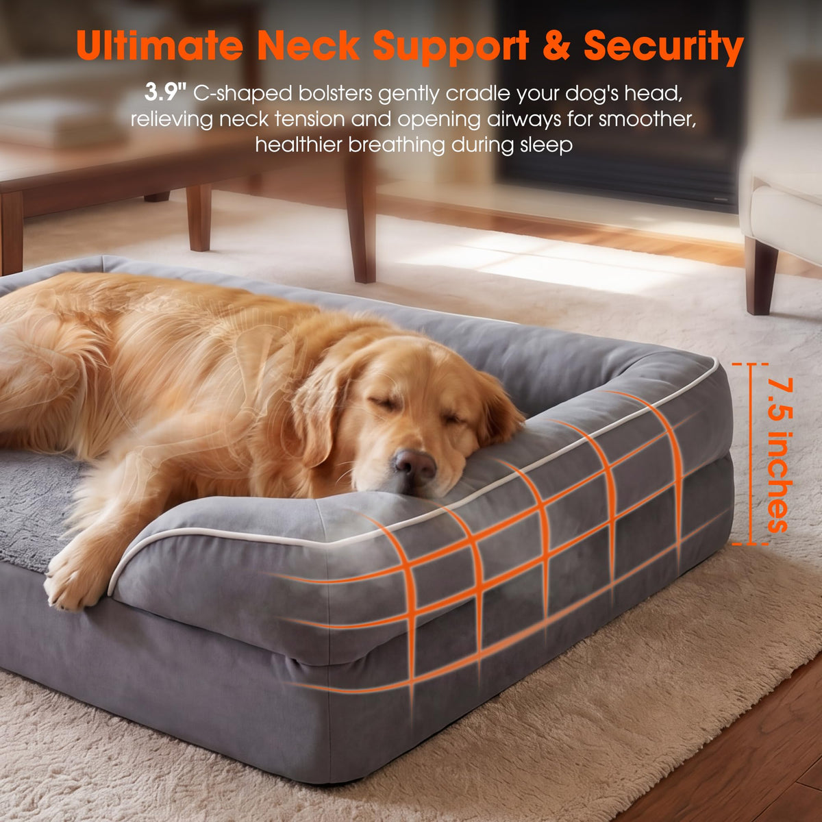 Waterproof Orthopedic Dog Bed with Bolster G3967