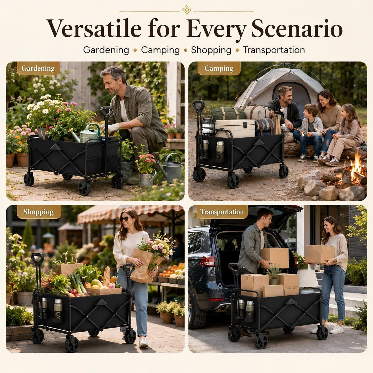 Foldable Wagon Cart with All Terrain Wheels V3266